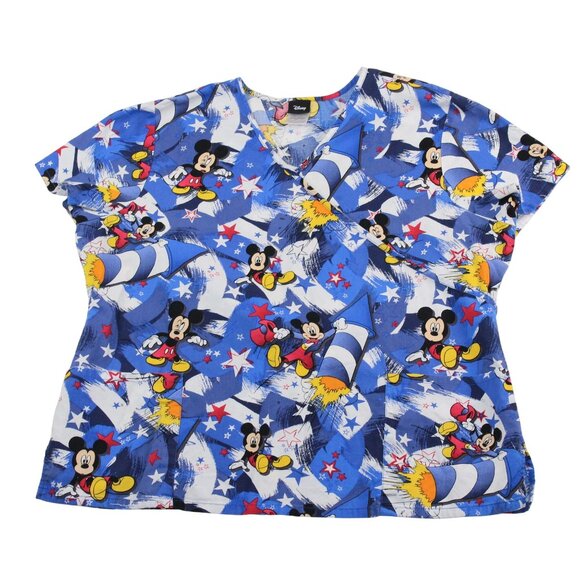 Disney Other - Disney Womens Size 2X Patriotic July 4th Fireworks Medical Uniform Scrub Top